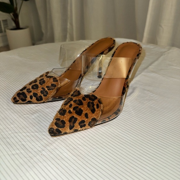 Shoes - Leopard Print Clear Strap Heels